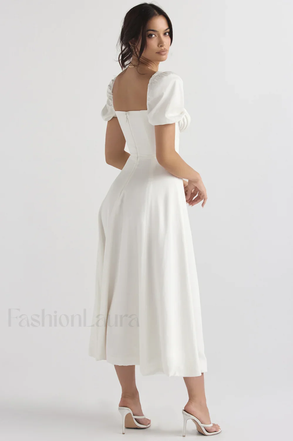 Tallulah White Puff Charming Sleeve Midi Dress - Image 29