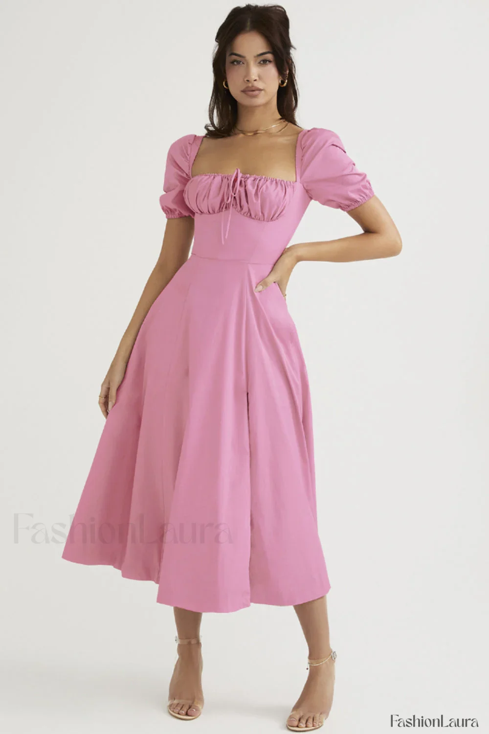 Tallulah White Puff Charming Sleeve Midi Dress - Image 41