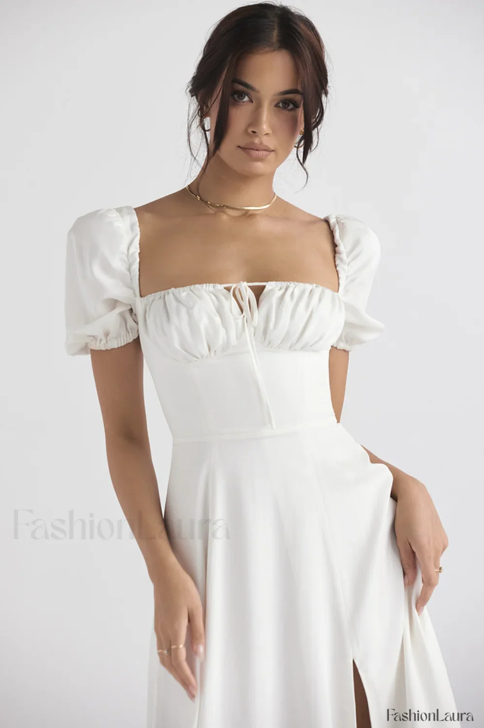 Tallulah White Puff Charming Sleeve Midi Dress - Image 48