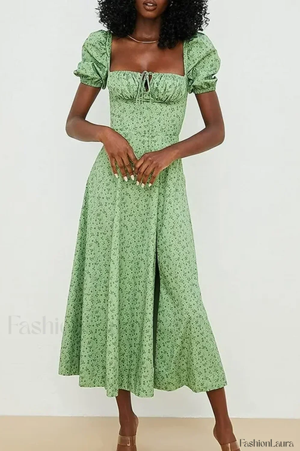 Tallulah Floral Puff Charming Sleeve Midi Dress - Image 123