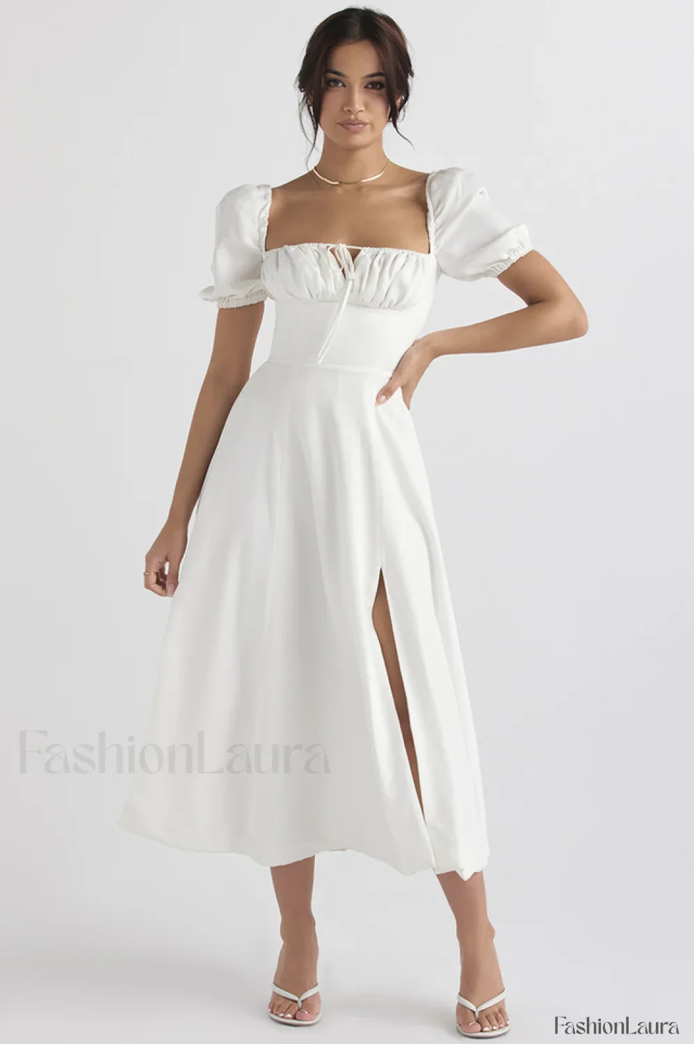 Tallulah Floral Puff Charming Sleeve Midi Dress - Image 128