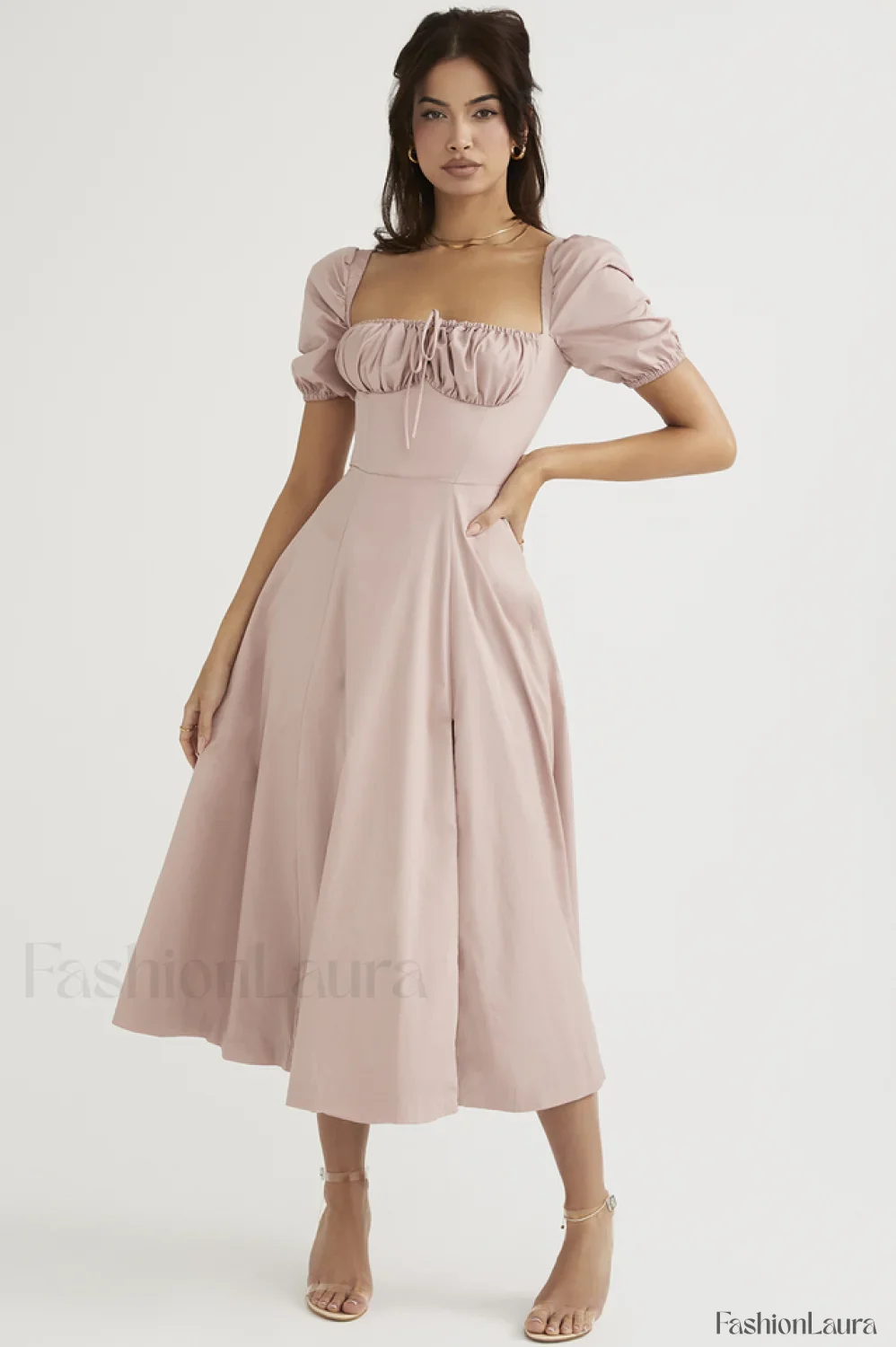 Tallulah Floral Puff Charming Sleeve Midi Dress - Image 132