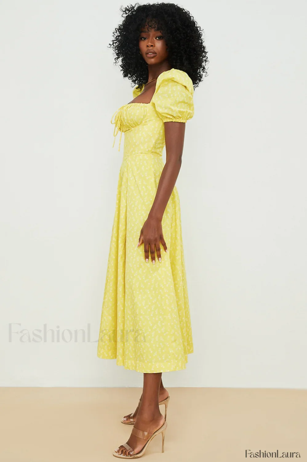 Tallulah Floral Puff Charming Sleeve Midi Dress - Image 136