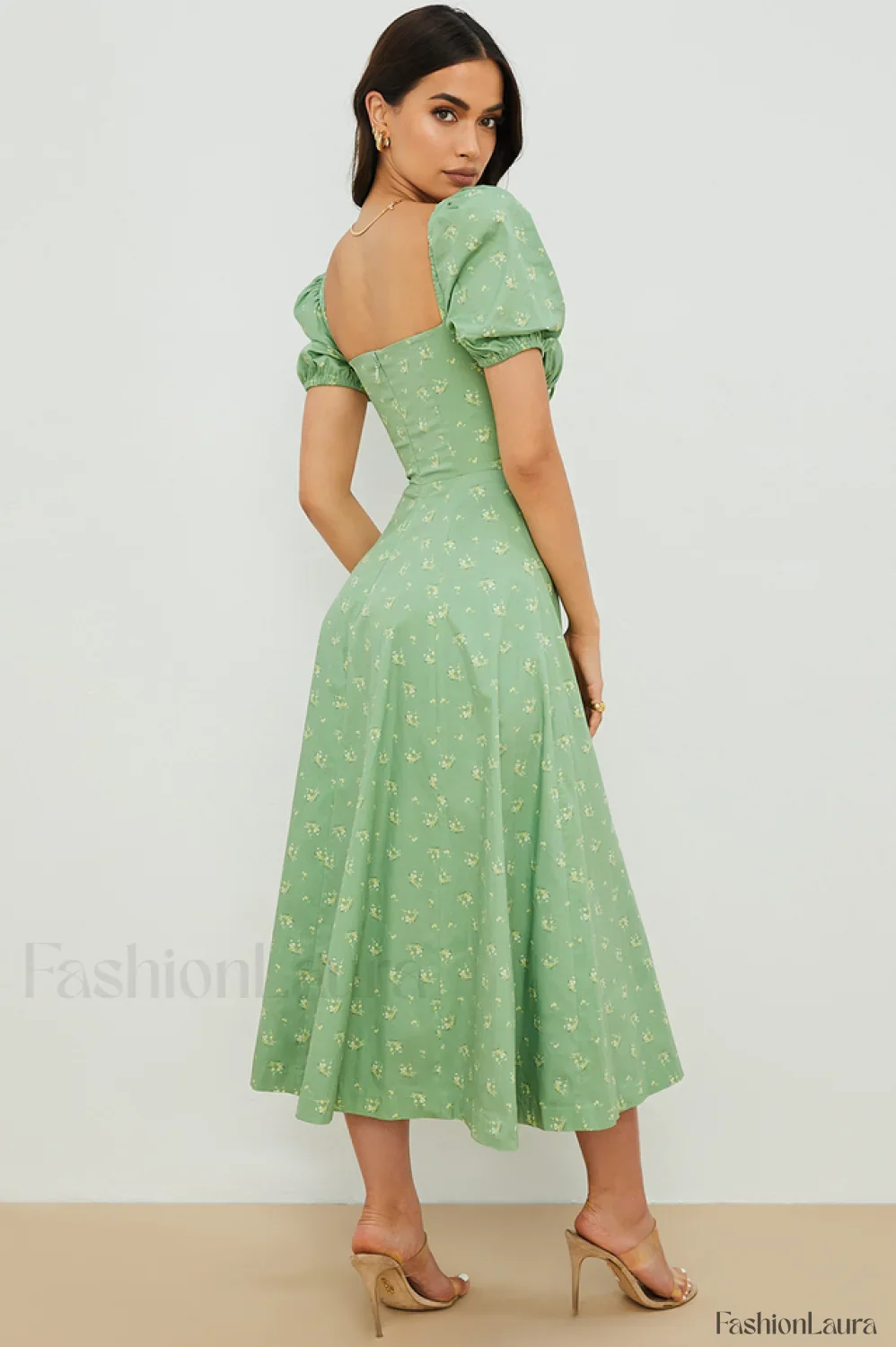 Tallulah Floral Puff Charming Sleeve Midi Dress - Image 140