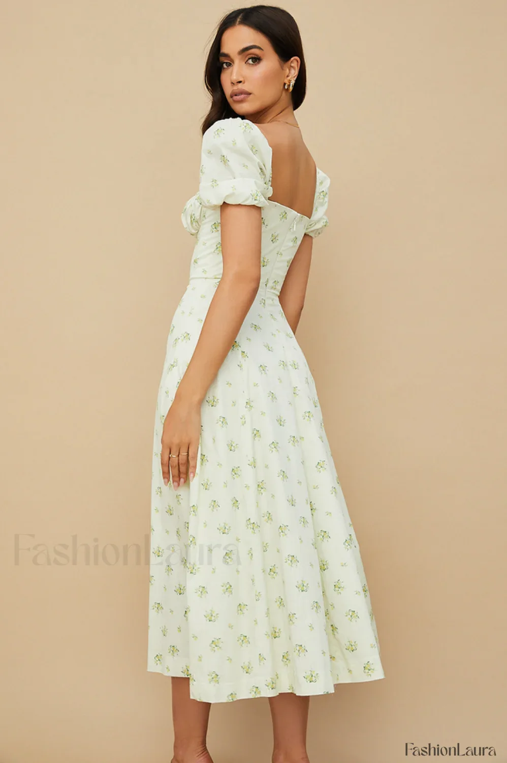 Tallulah Floral Puff Charming Sleeve Midi Dress - Image 145