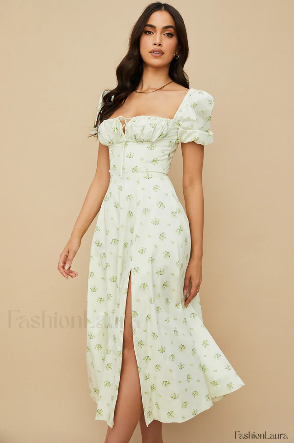 Tallulah Floral Puff Charming Sleeve Midi Dress - Image 147
