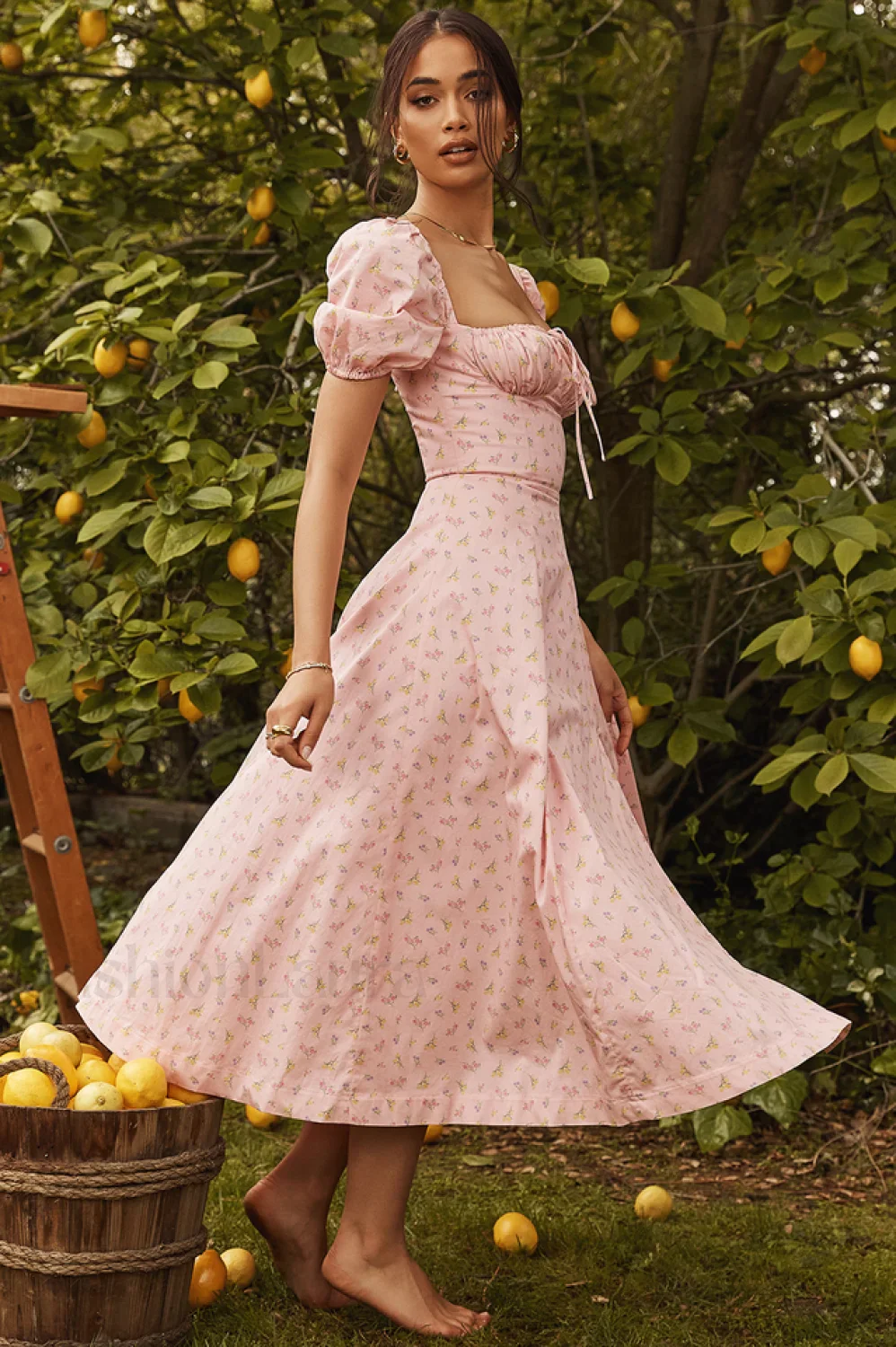 Tallulah Floral Puff Charming Sleeve Midi Dress - Image 25
