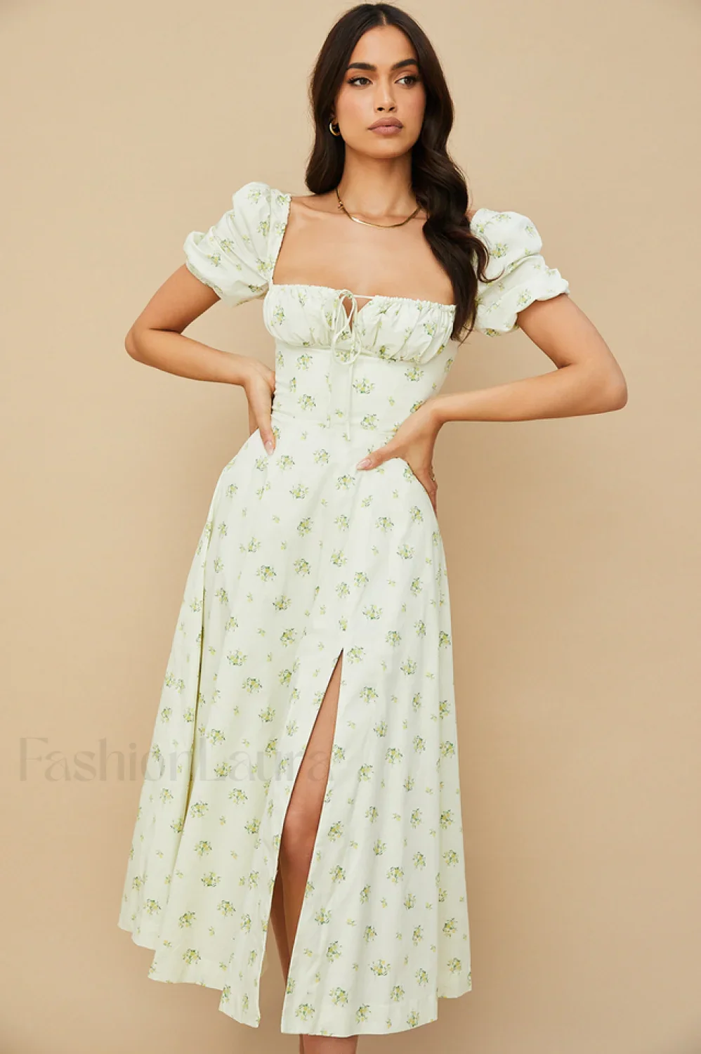 Tallulah Floral Puff Charming Sleeve Midi Dress - Image 27