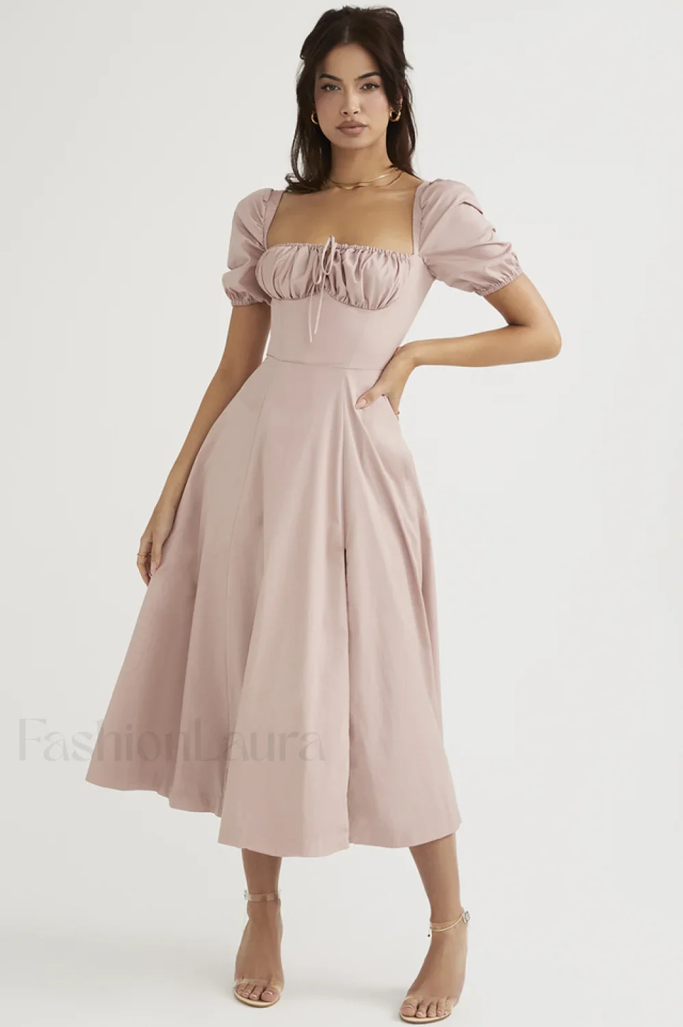 Tallulah Floral Puff Charming Sleeve Midi Dress - Image 70