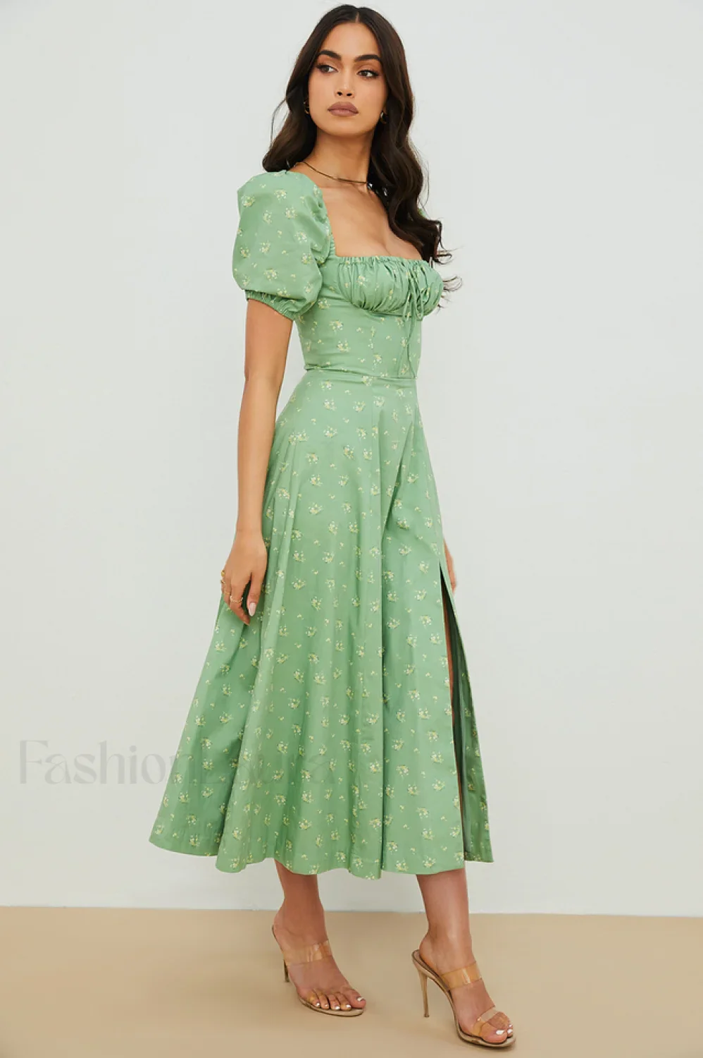 Tallulah Floral Puff Charming Sleeve Midi Dress - Image 81