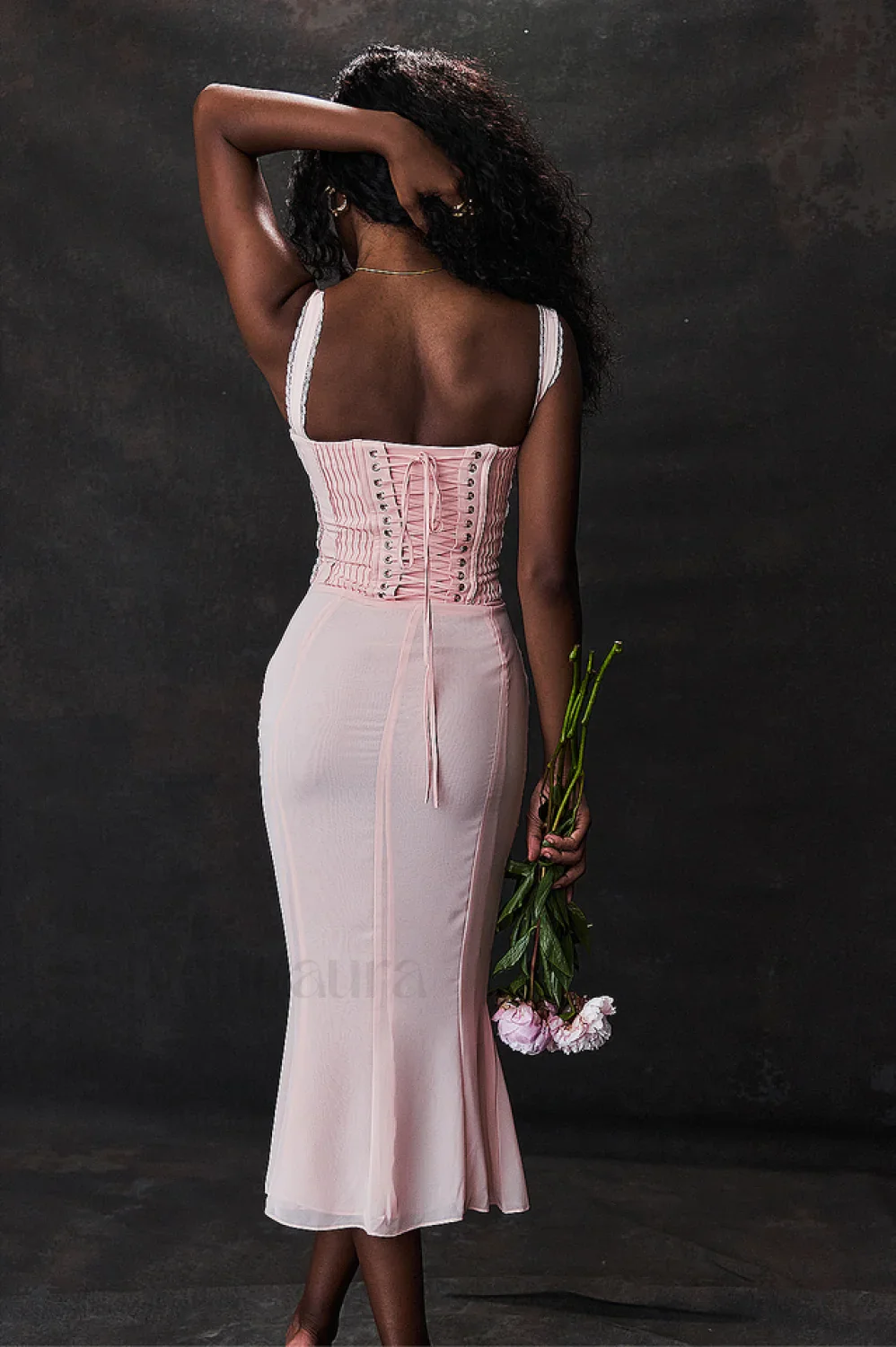 Syrah Soft Peach Charming Strappy Midi Dress - Image 12