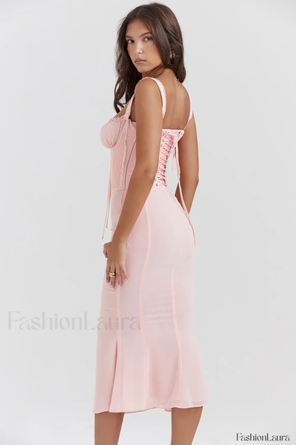 Syrah Soft Peach Charming Strappy Midi Dress - Image 26