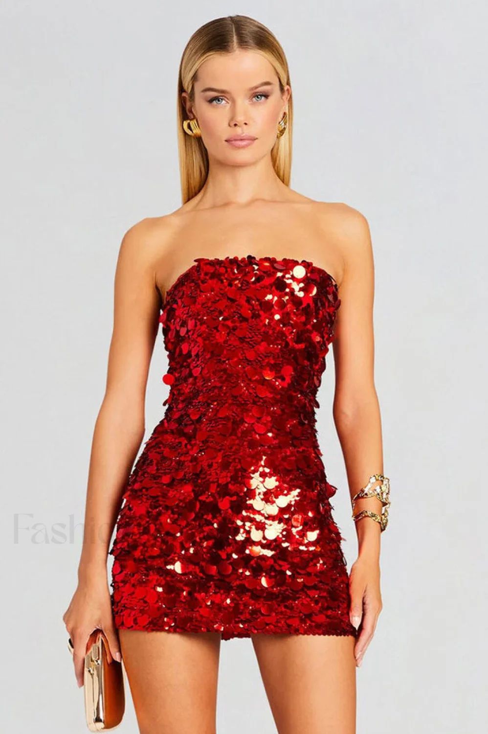 Stergiani Sequin Stylish Strapless Mini Dress - Image 5