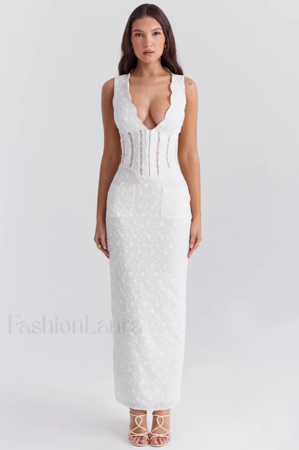 Sophina English Embroidery Charming Deep V Maxi Dress - Image 22