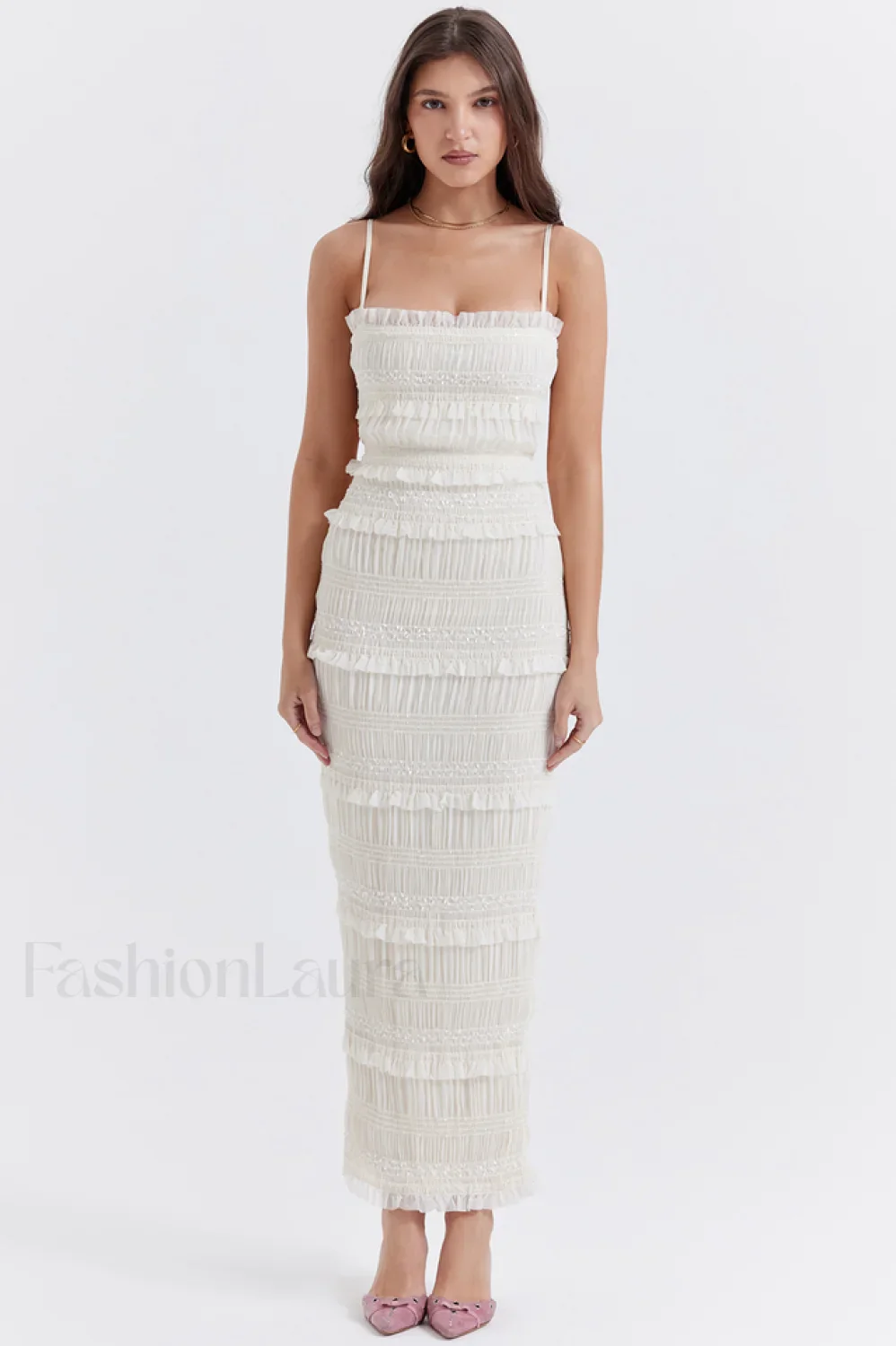 Solana Ivory Sequin Charming Pleat Maxi Dress - Image 3