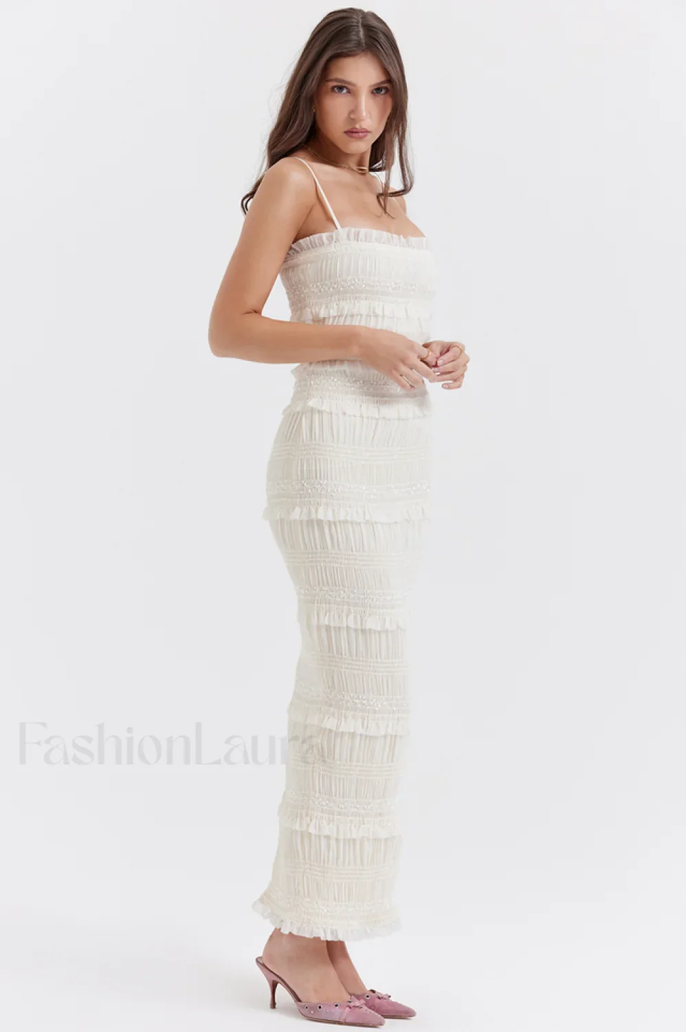 Solana Ivory Sequin Charming Pleat Maxi Dress - Image 4