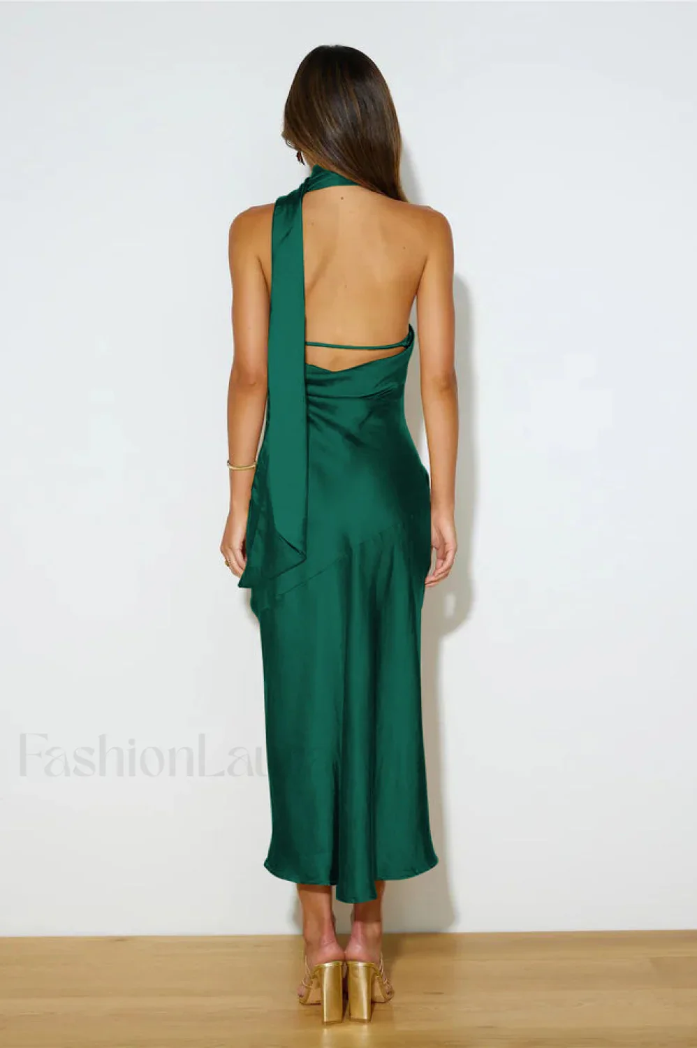 Slinky Open Back Charming Halter Satin Dress - Image 6