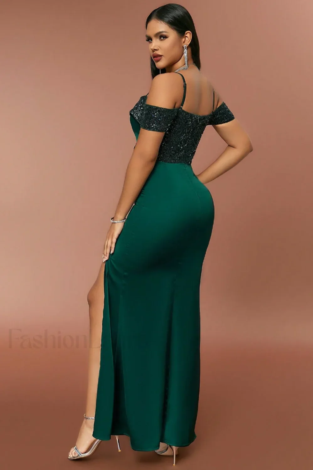 Slim Fit Spliced Charming Sequin Maxi Dress - Image 4
