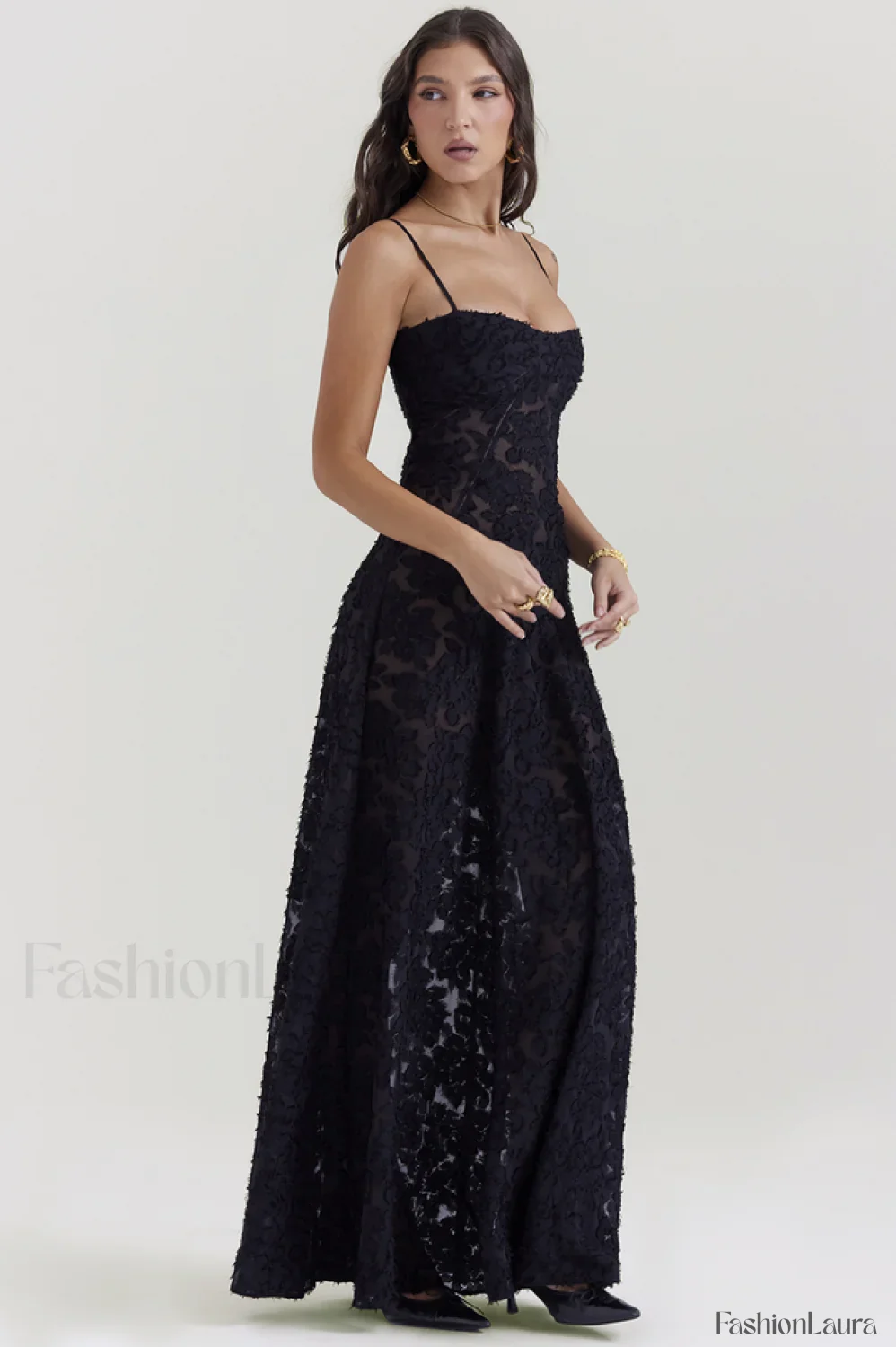 Serena Vintage Black Charming Printed Maxi Dress - Image 64
