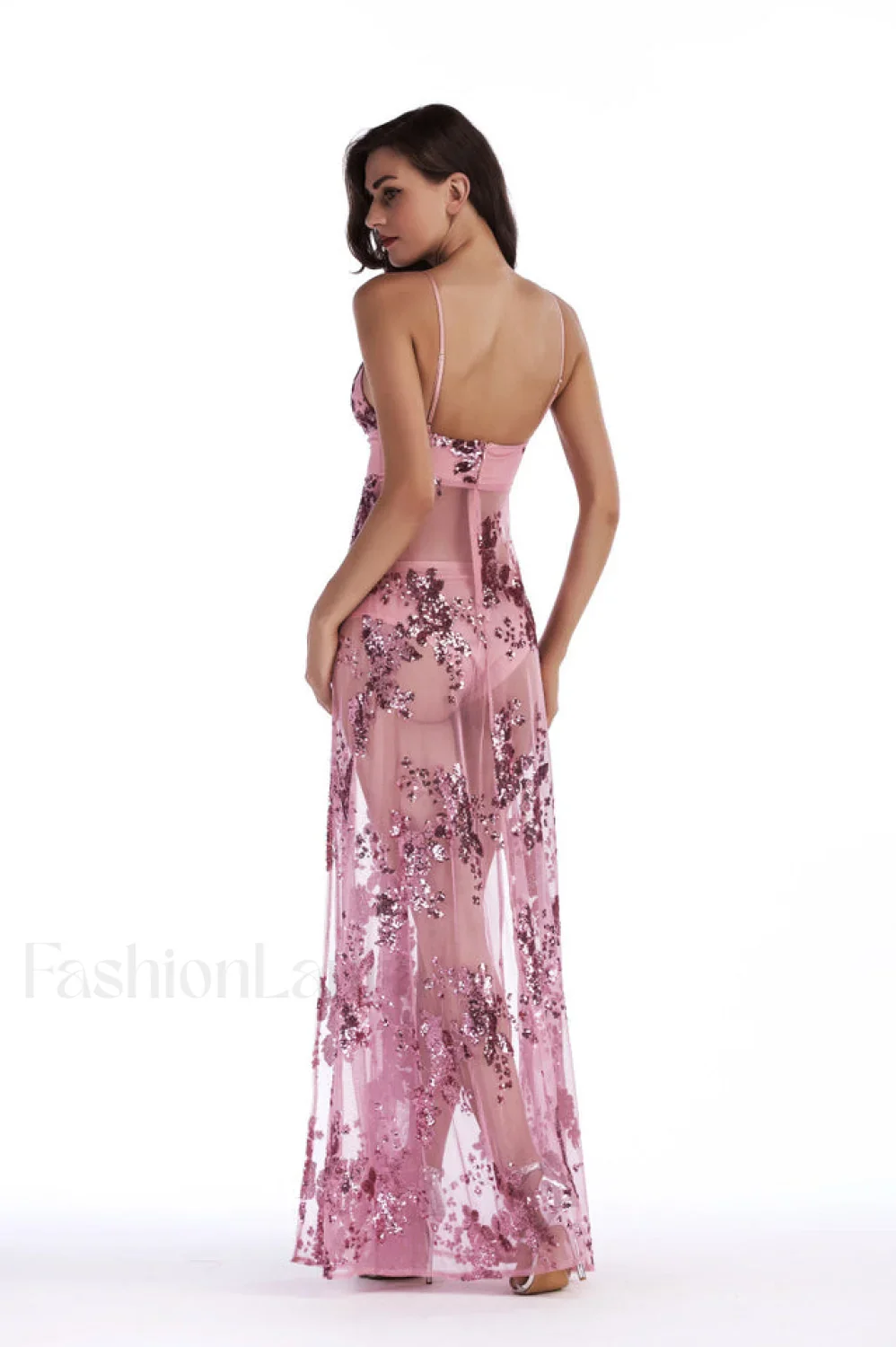 Sequined Sling Stylish Backless Split Dress - Image 8