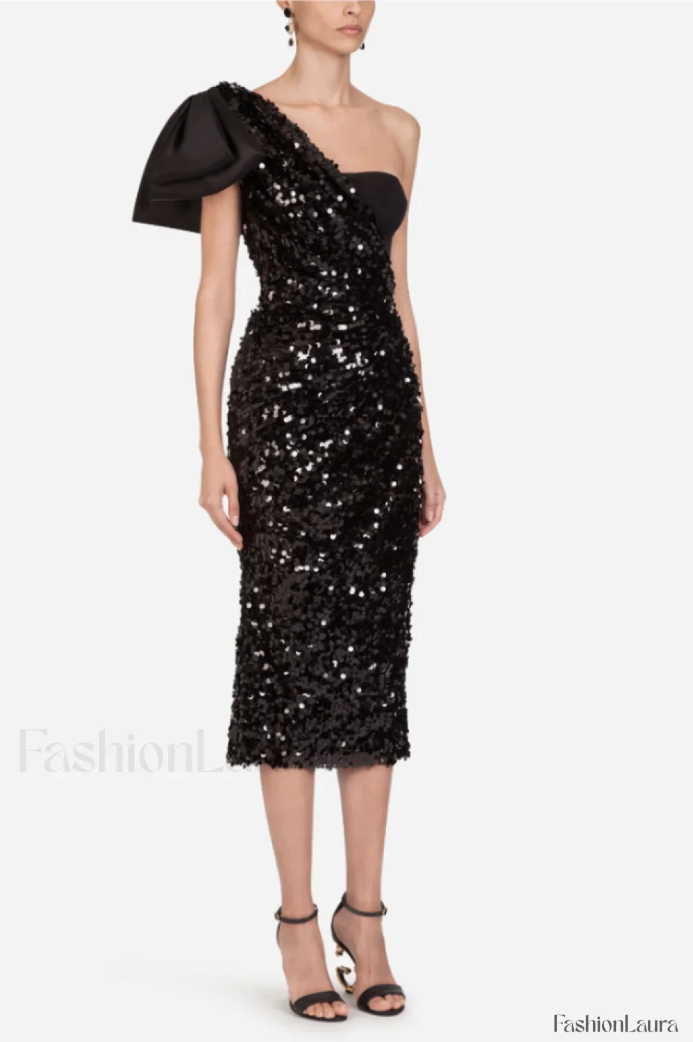 Sequined Longuette Stylish Dress With Bow - Image 13