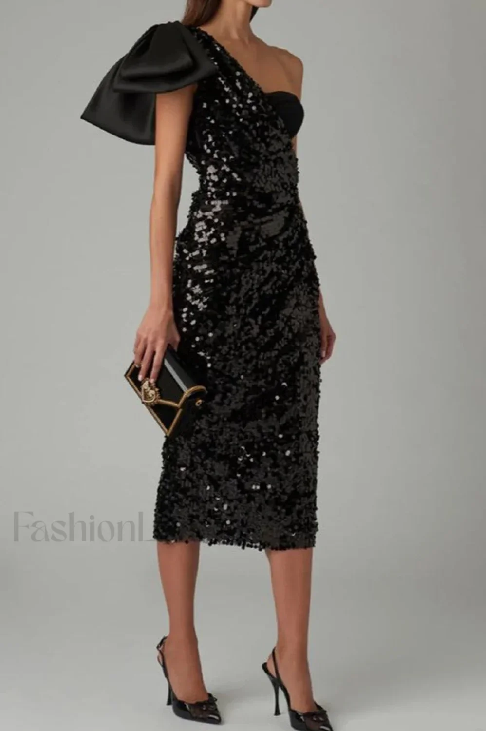Sequined Longuette Stylish Dress With Bow - Image 2