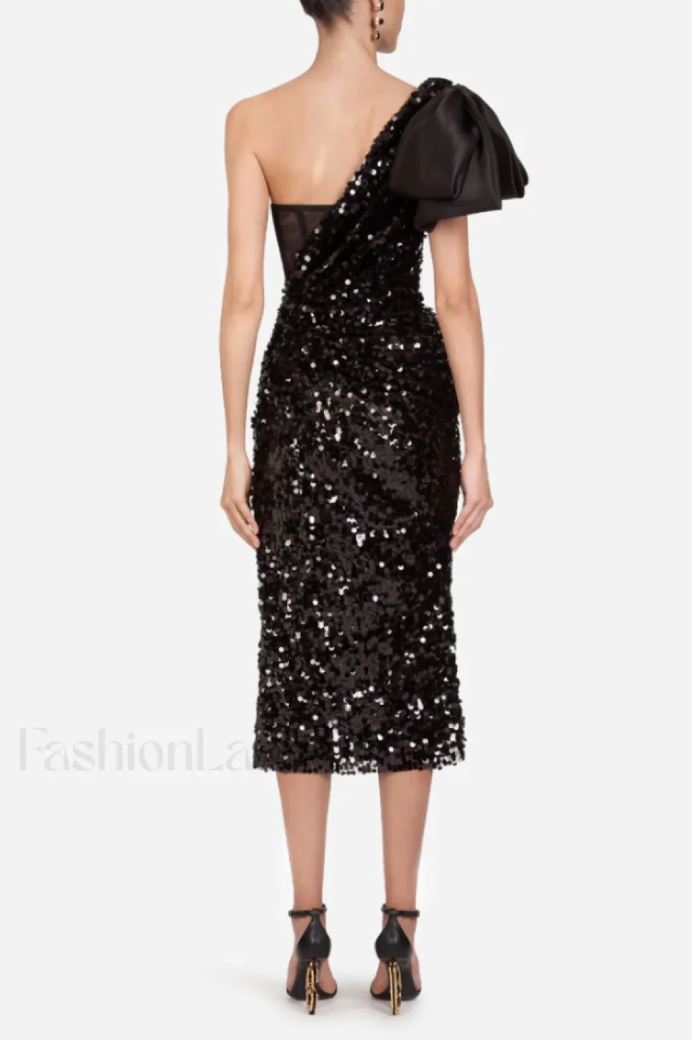 Sequined Longuette Stylish Dress With Bow - Image 5