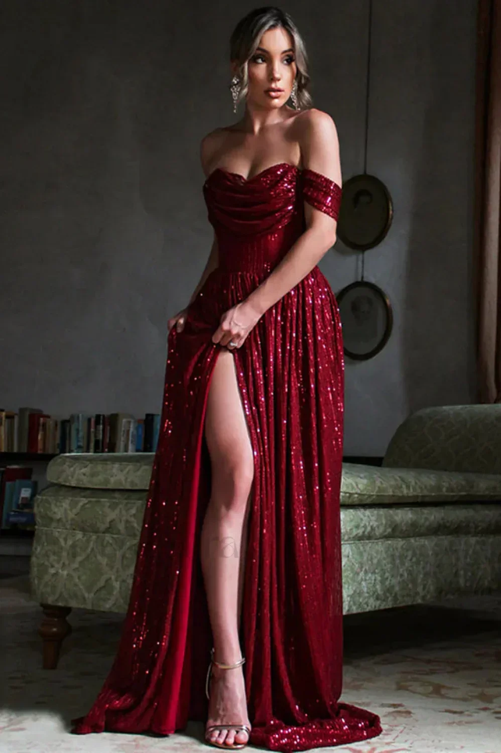 Sequin Dress With Charming Corset & Arm Drapes - Image 2