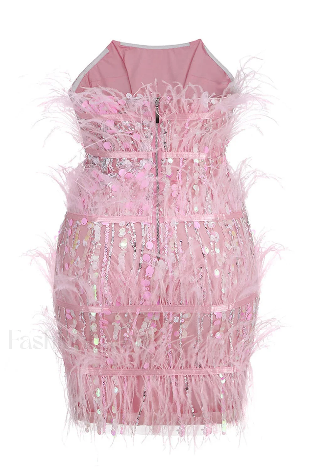Senara Strapless Sequin Charming Feather Mini Dress - Image 10