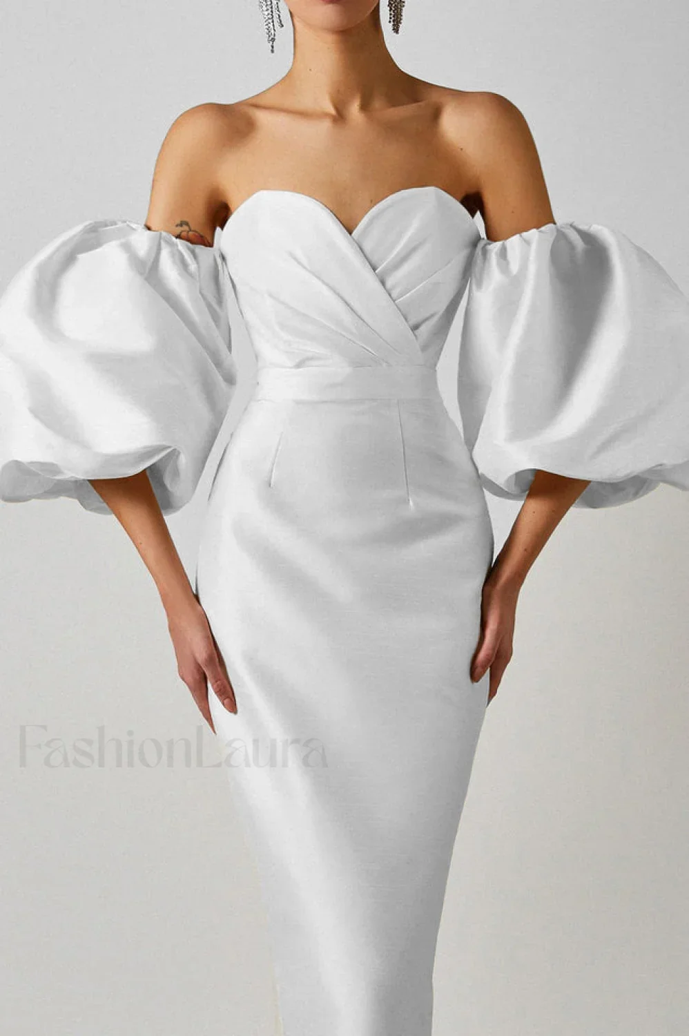 Satin Strapless Stylish Midi Dress - Image 22