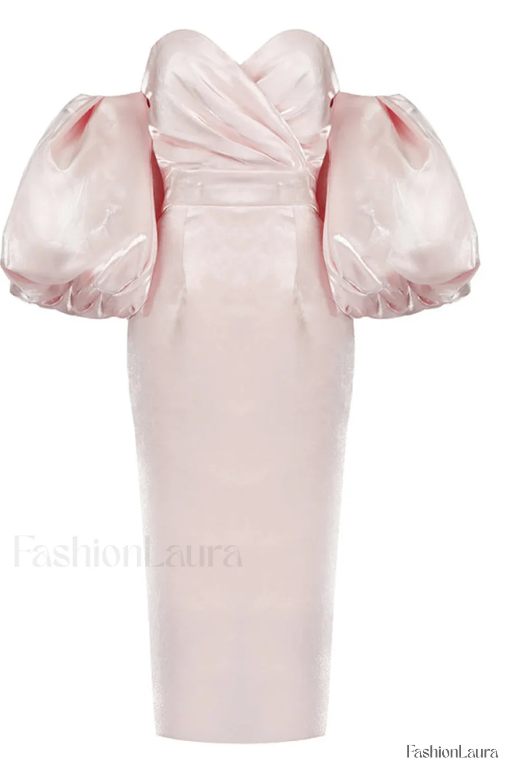 Satin Strapless Stylish Midi Dress - Image 50
