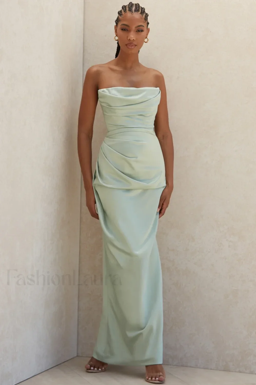 Satin Strapless Stylish Corset Maxi Dress - Image 17