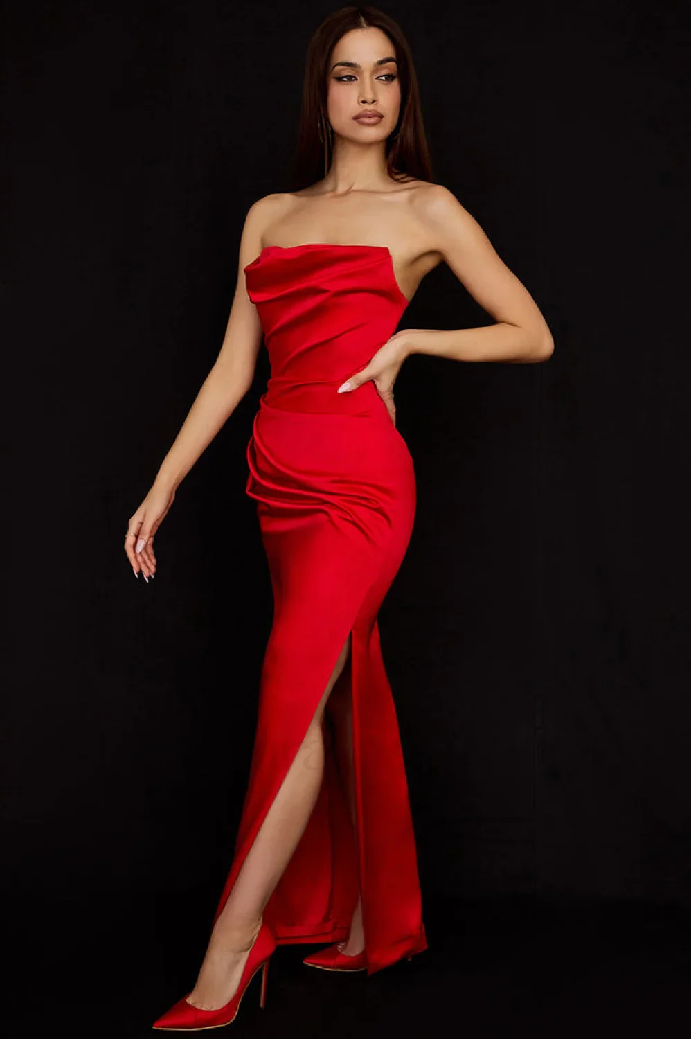 Satin Strapless Stylish Corset Maxi Dress - Image 22