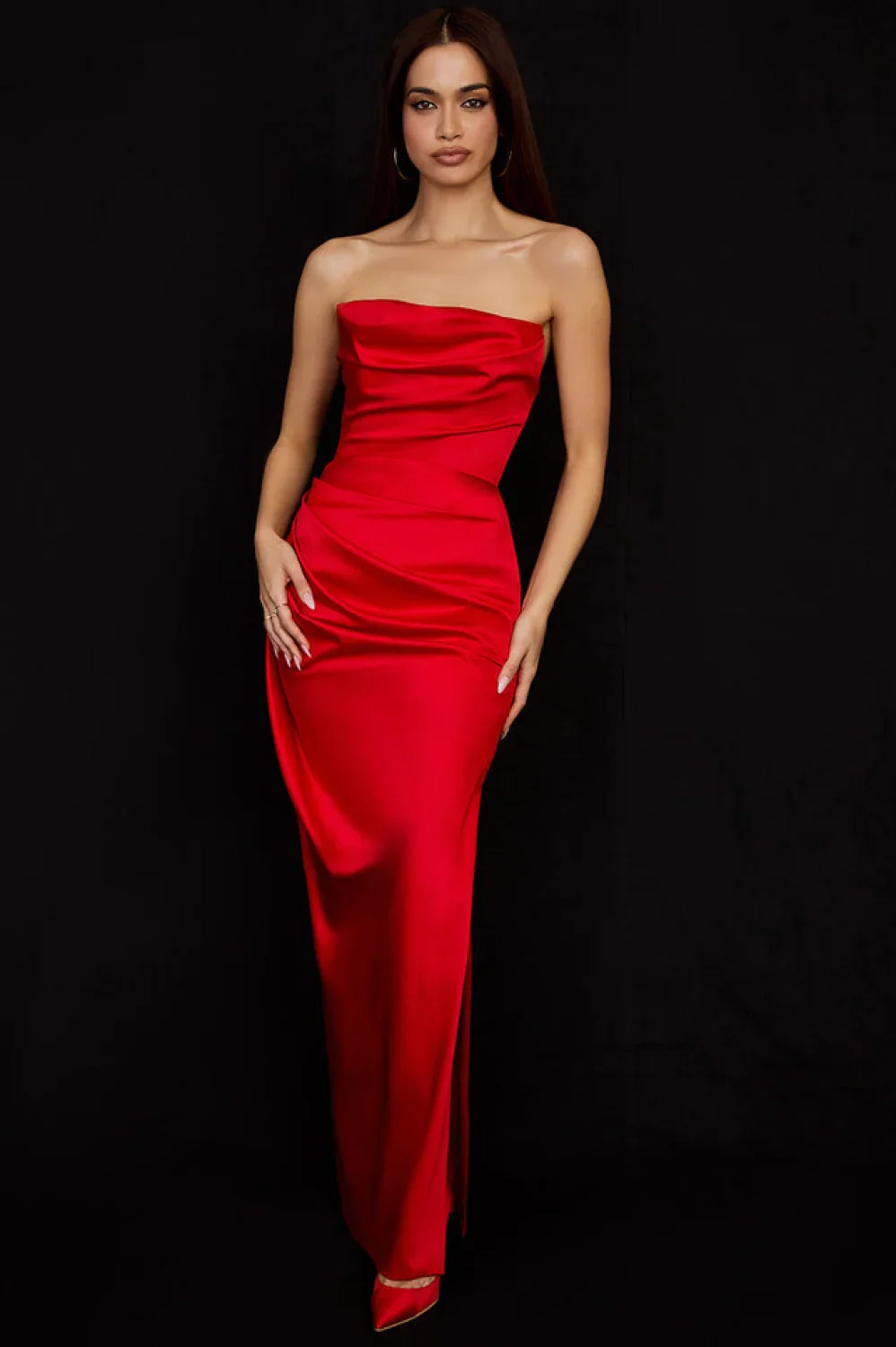 Satin Strapless Stylish Corset Maxi Dress - Image 49