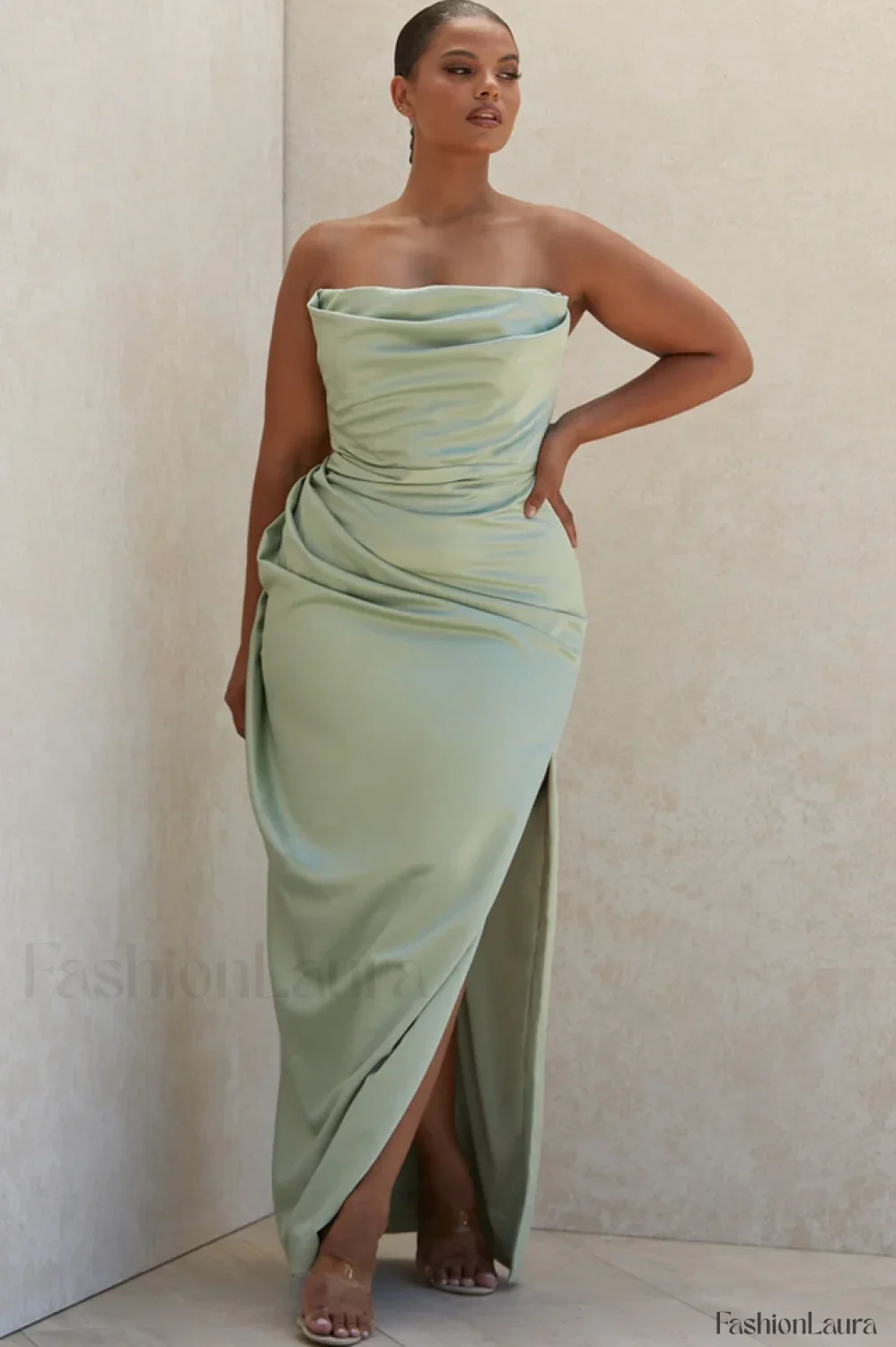 Satin Strapless Stylish Corset Maxi Dress - Image 65