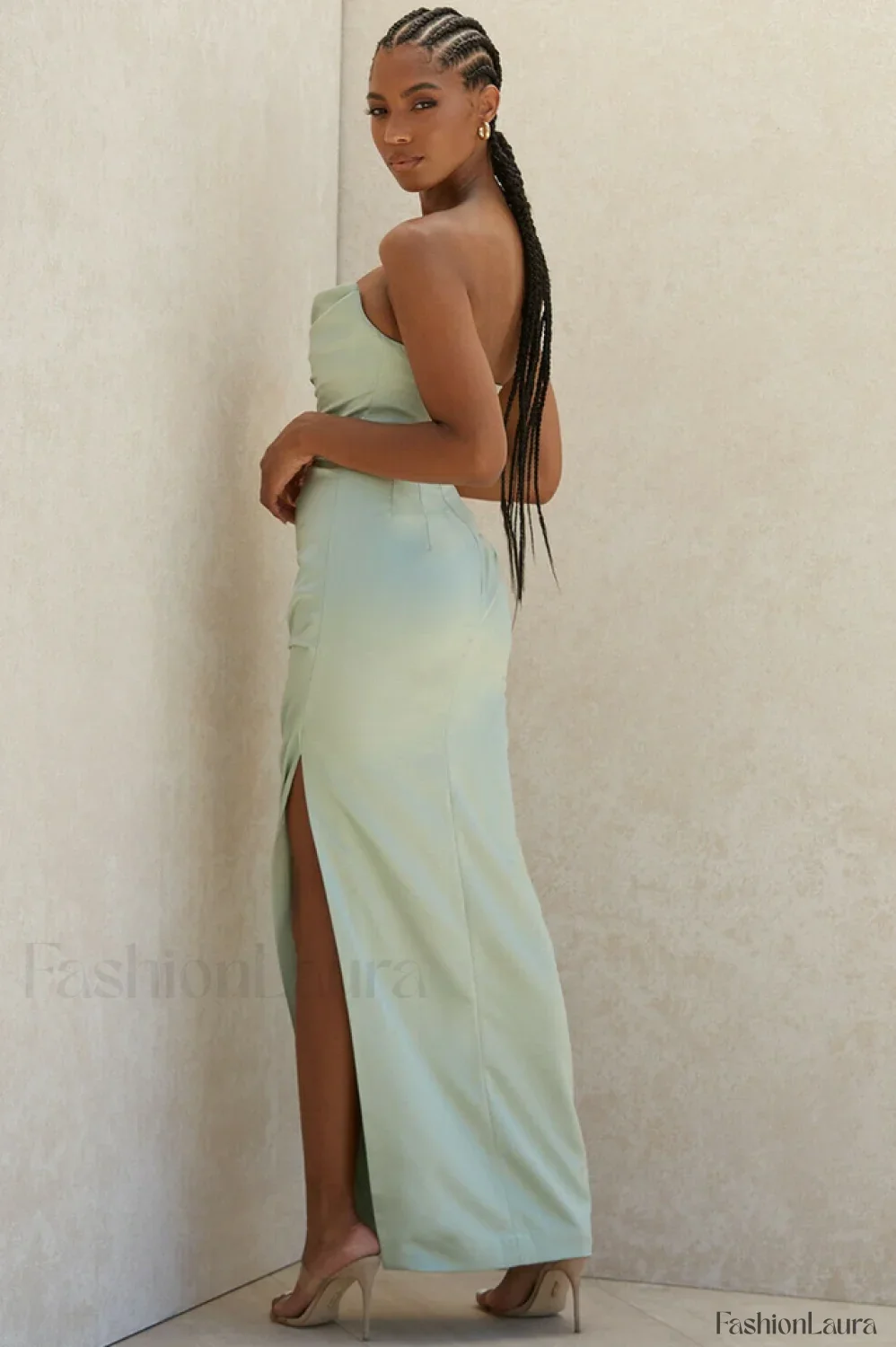 Satin Strapless Stylish Corset Maxi Dress - Image 71
