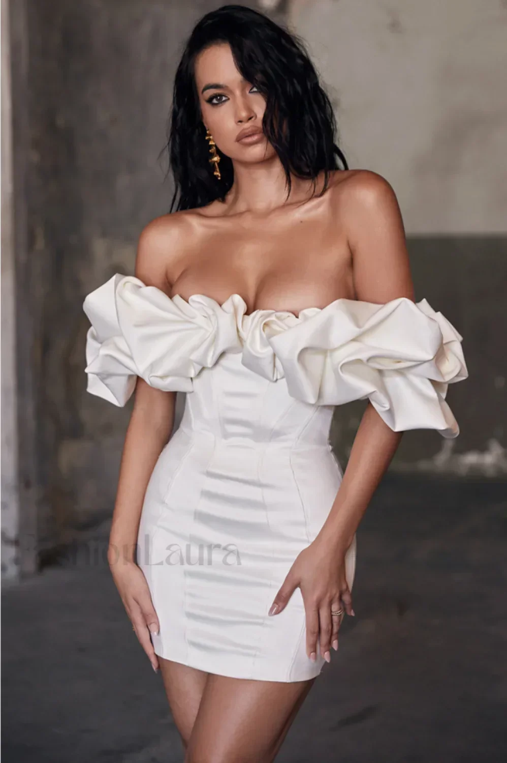 Satin Ruffle Stylish Strapless Dress