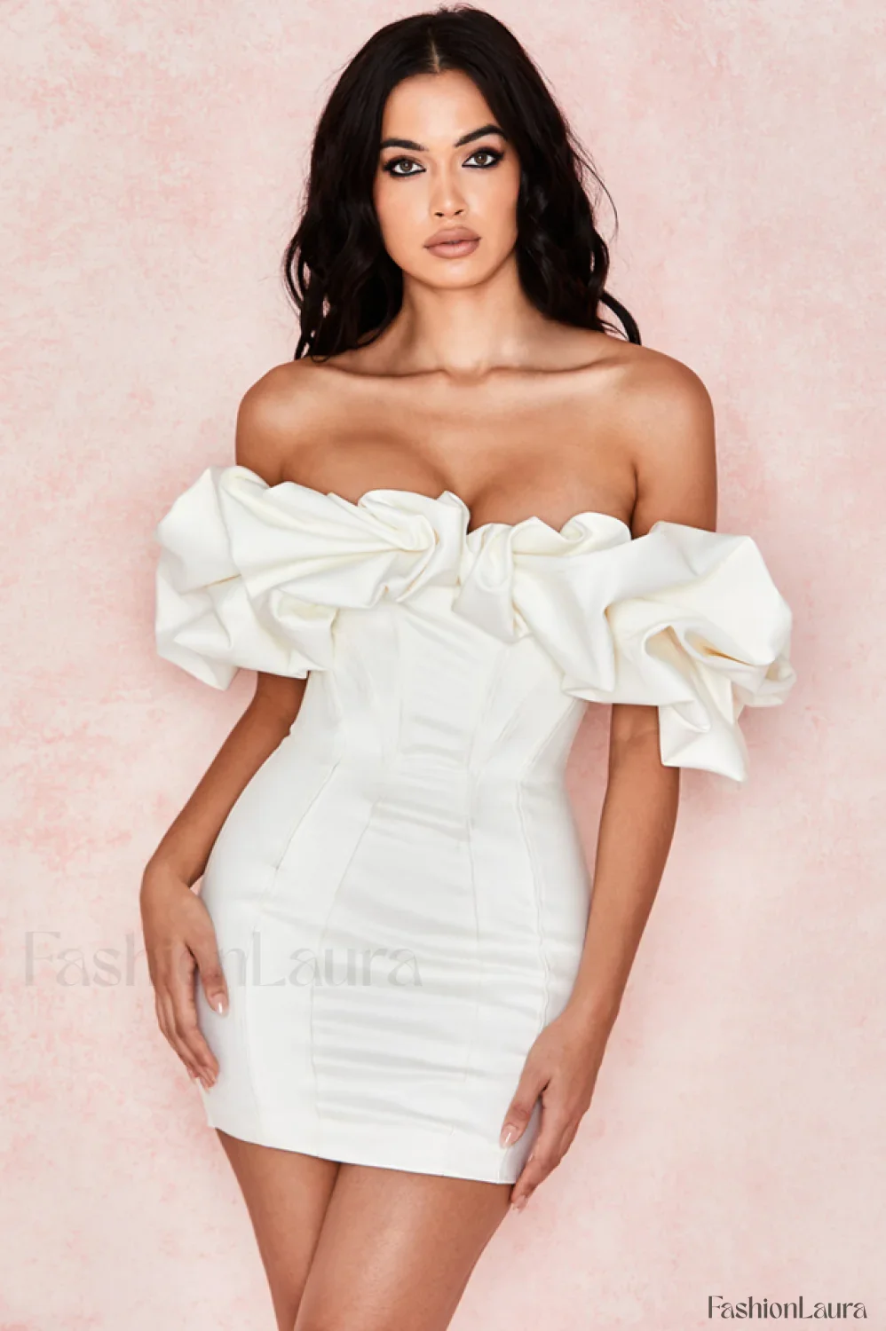 Satin Ruffle Stylish Strapless Dress - Image 41