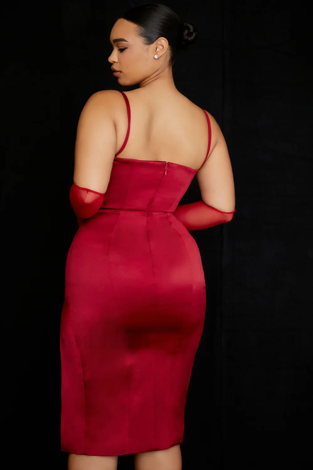 Satin Pleated Stylish Corset Midi Dress - Image 115
