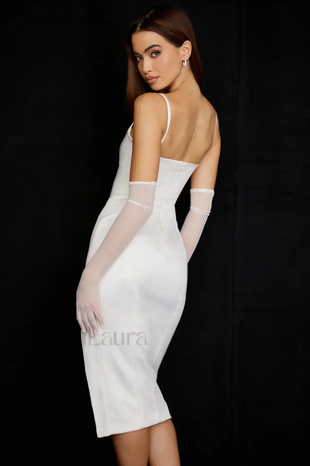 Satin Pleated Stylish Corset Midi Dress - Image 8