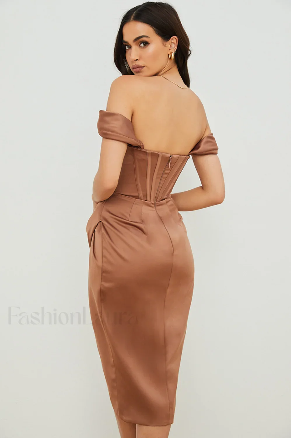 Satin Off Stylish Shoulder Dress - Image 23