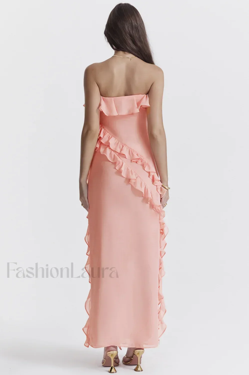 Sarina Apricot Stylish Ruffle Maxi Dress - Image 2