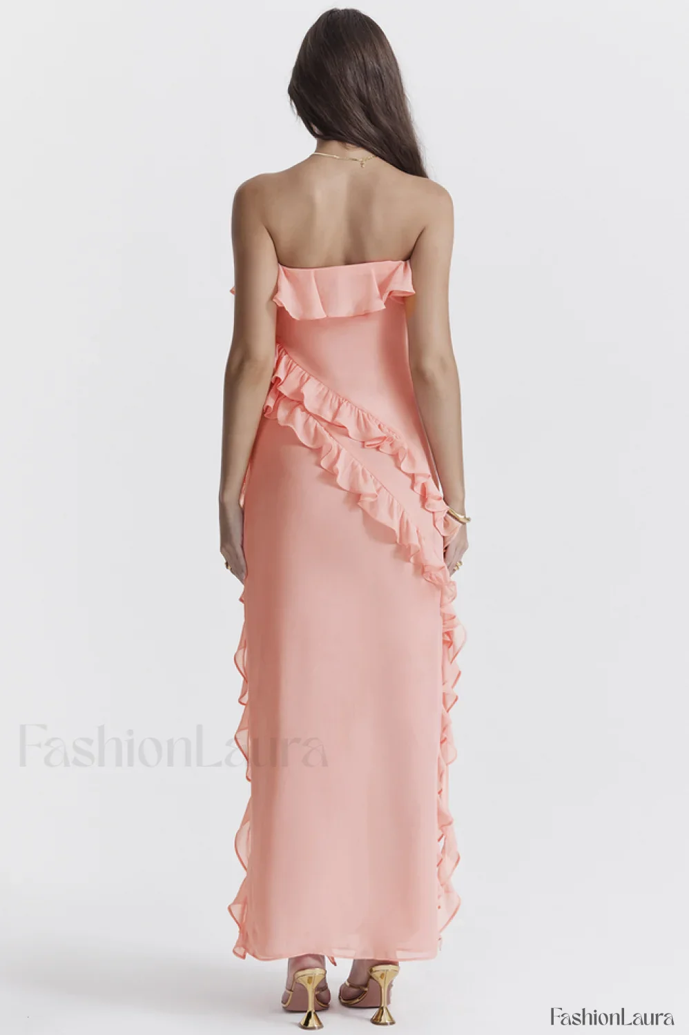 Sarina Apricot Stylish Ruffle Maxi Dress - Image 29