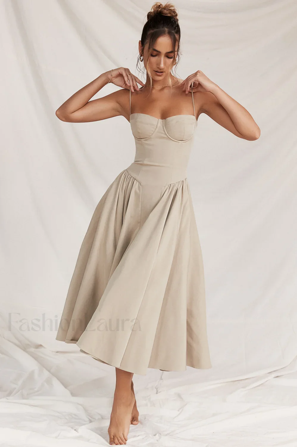 Samaria Taupe Stylish Corset Sun Dress - Image 11