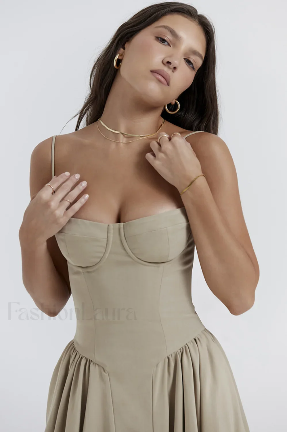 Samaria Taupe Stylish Corset Sun Dress - Image 22