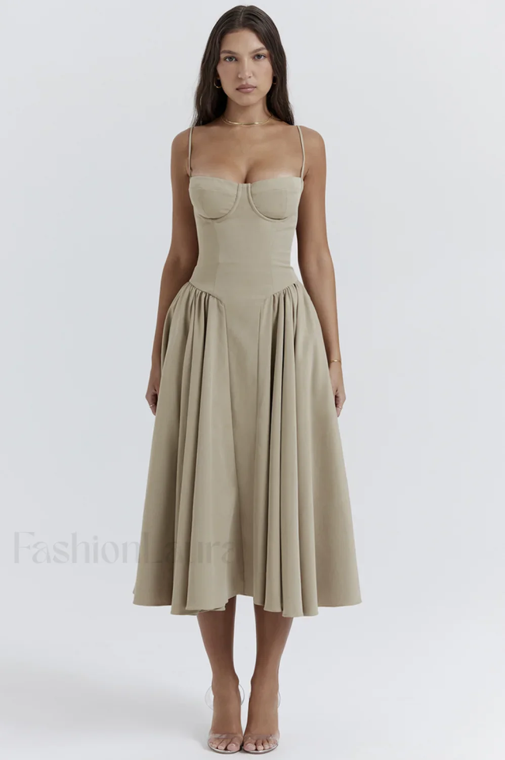 Samaria Taupe Stylish Corset Sun Dress - Image 25