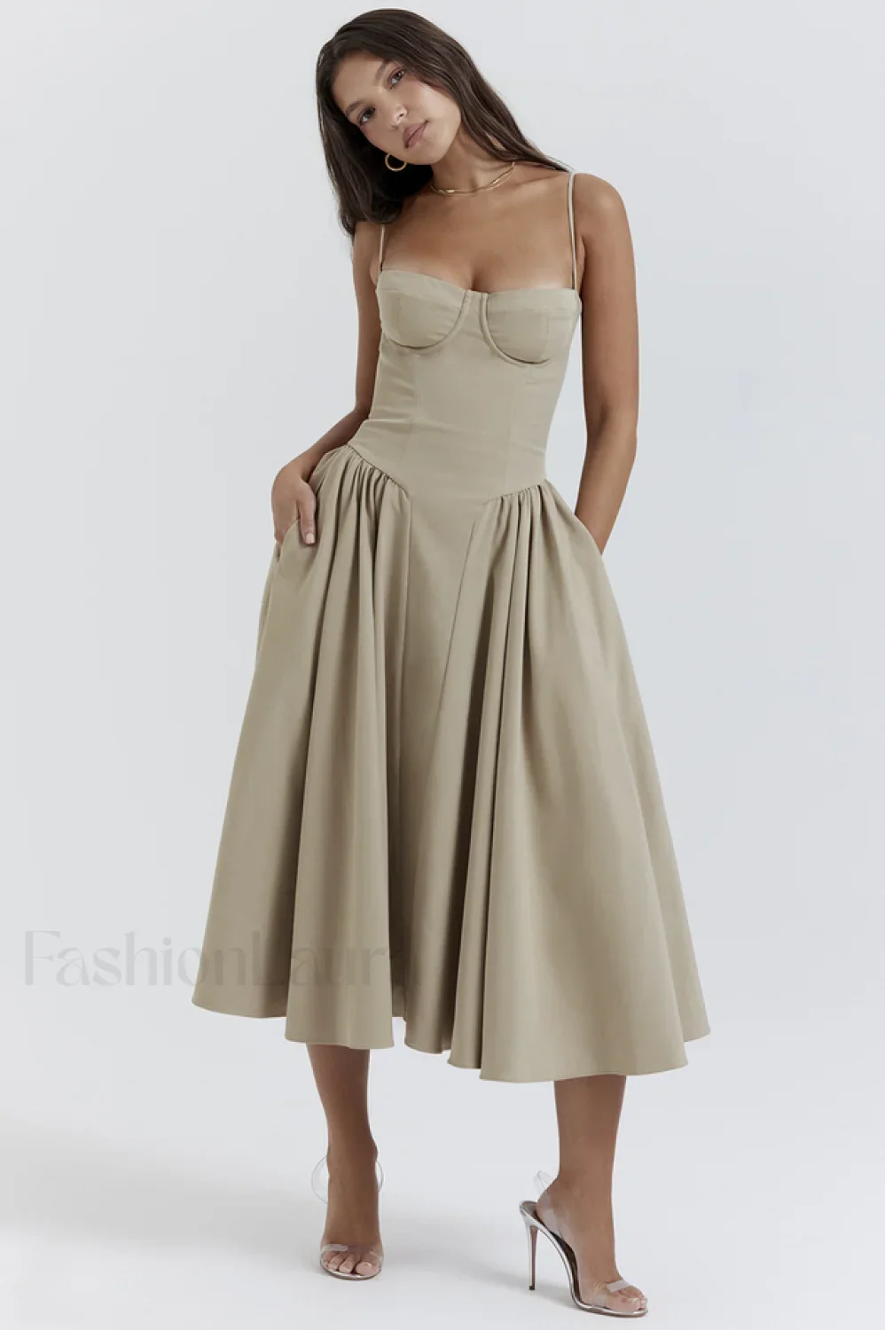 Samaria Taupe Stylish Corset Sun Dress - Image 26