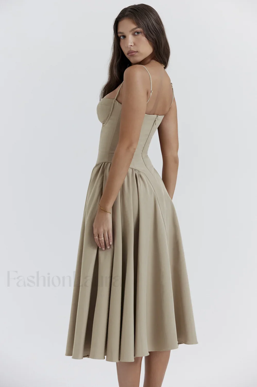 Samaria Taupe Stylish Corset Sun Dress - Image 7
