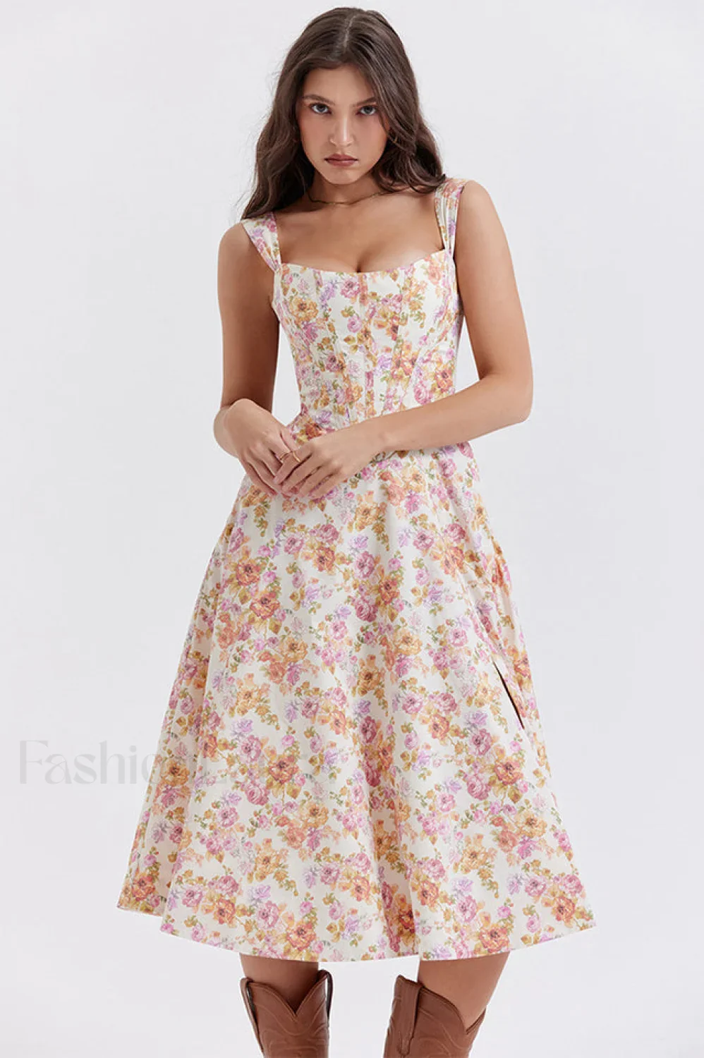 Saira Floral Stylish Print Midi Sundress - Image 44