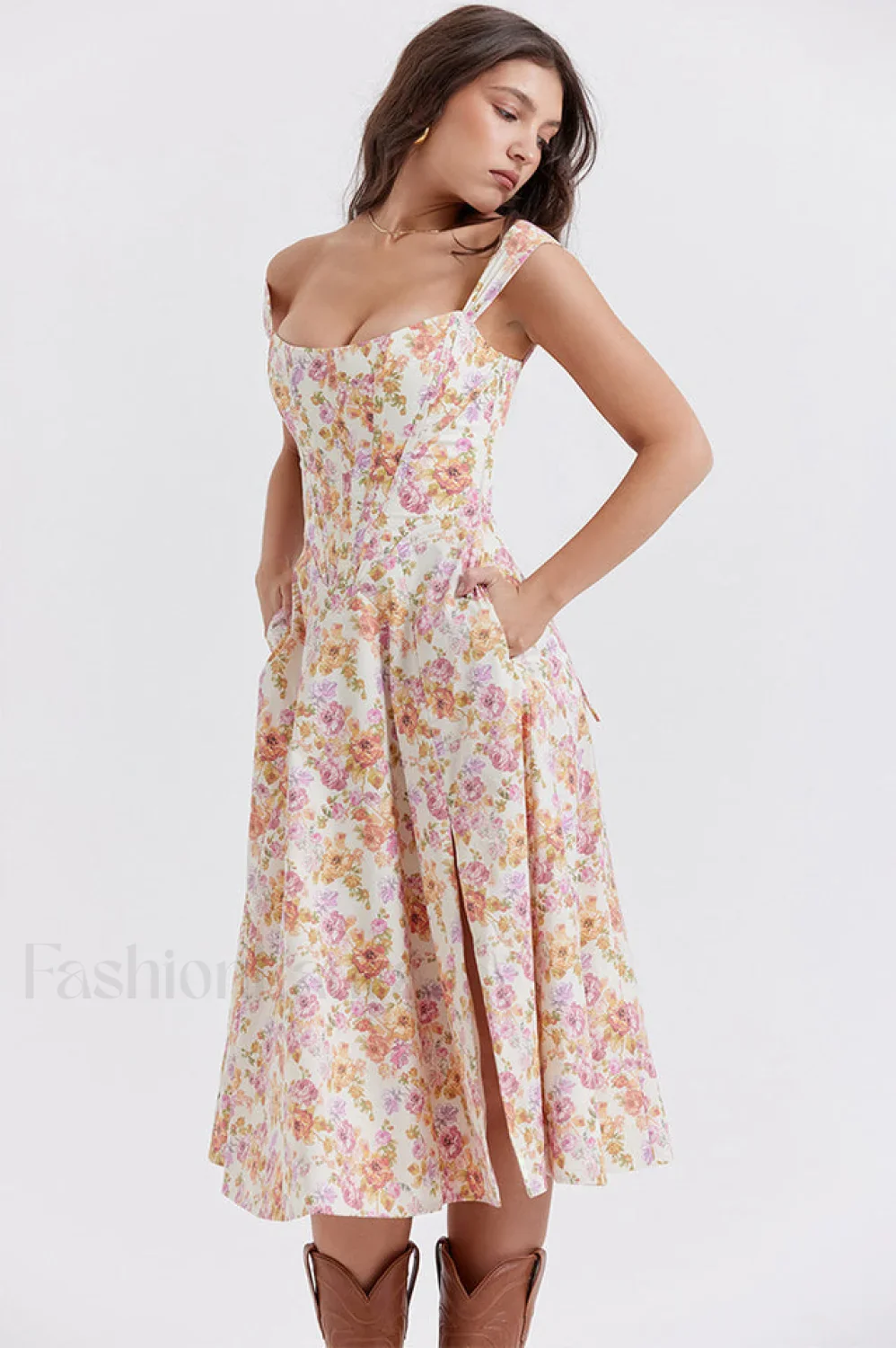 Saira Floral Stylish Print Midi Sundress - Image 45
